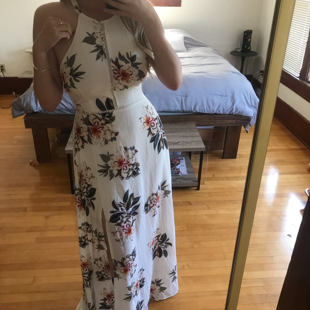 Once Worn Floral Halter Maxi-Dress with a Slit!